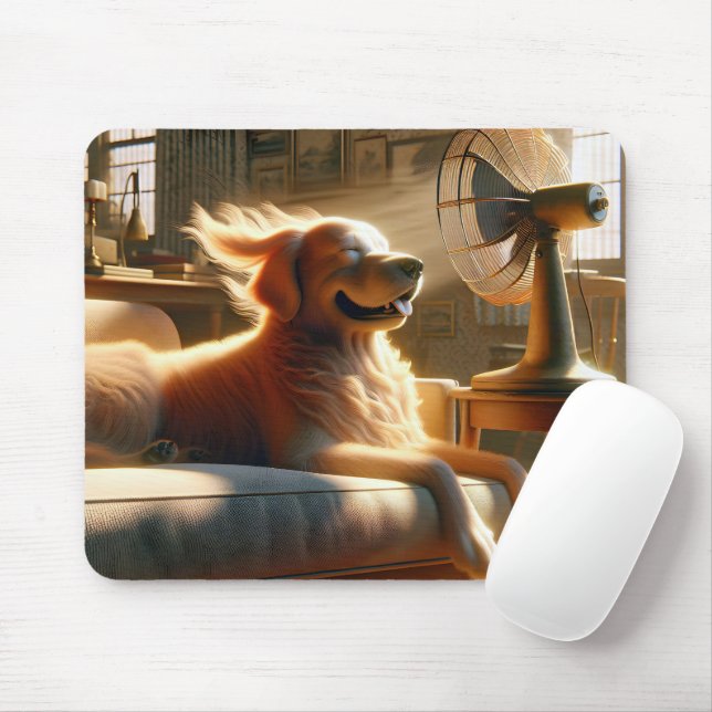 Golden Retriever sitzend vor dem Lüfter Mousepad (Mit Mouse)