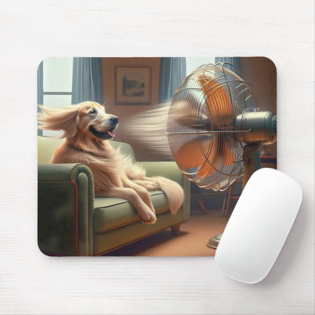 Golden Retriever sitzend vor dem Lüfter Mousepad (Mit Mouse)