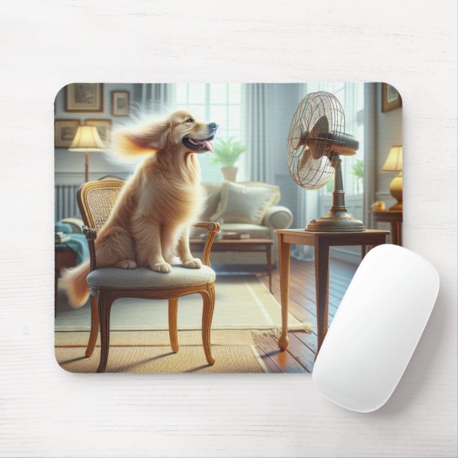 Golden Retriever sitzend vor dem Lüfter Mousepad (Mit Mouse)