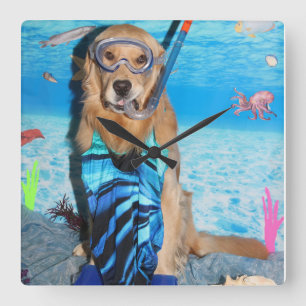 Golden retriever Snorkeler Quadratische Wanduhr