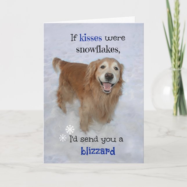 Golden Retriever Snowflake Kisses Valentinstag Feiertagskarte (Vorderseite)