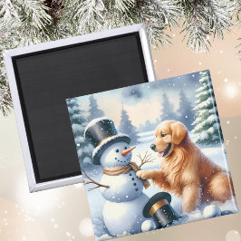 Golden Retriever Snowman Weihnachtsmagnet Magnet