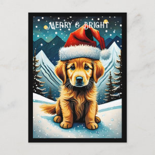 Golden Retriever Snowy Mountain Santa Puppy Postkarte