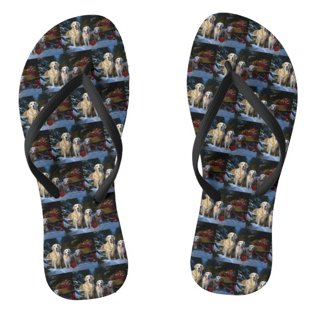Golden Retriever Snowy Sleigh Weihnachtsdekor Flip Flops (Fußbett)