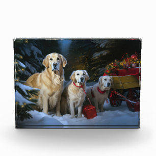Golden Retriever Snowy Sleigh Weihnachtsdekor Fotoblock
