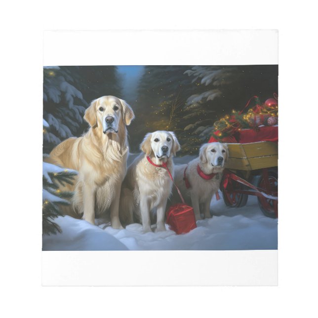 Golden Retriever Snowy Sleigh Weihnachtsdekor Notizblock (Vorderseite)