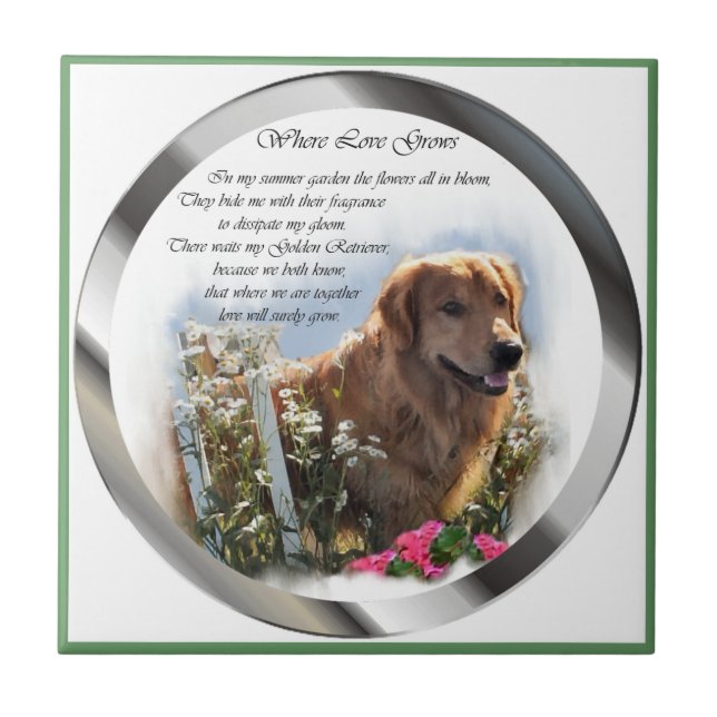 Golden Retriever Sommergarten Fliese (Vorderseite)