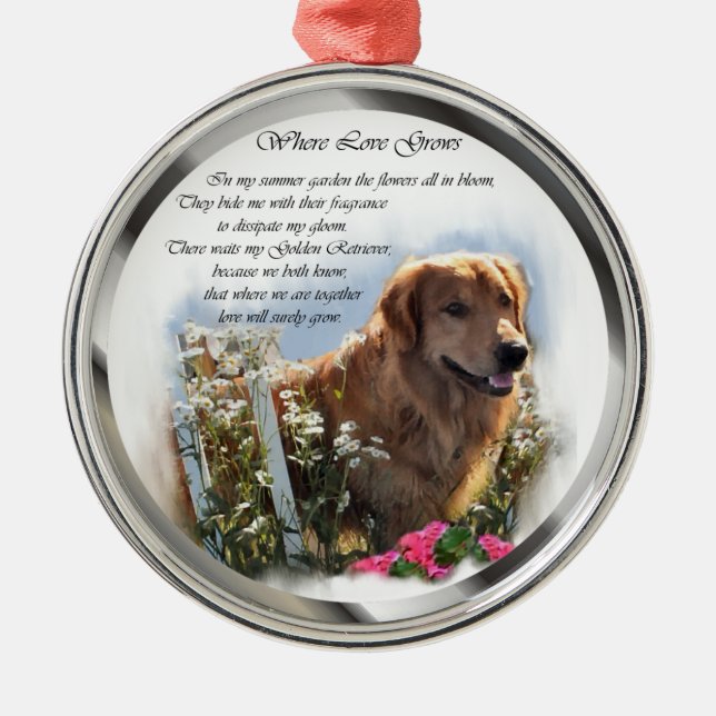 Golden Retriever Sommergarten Silbernes Ornament (Vorne)