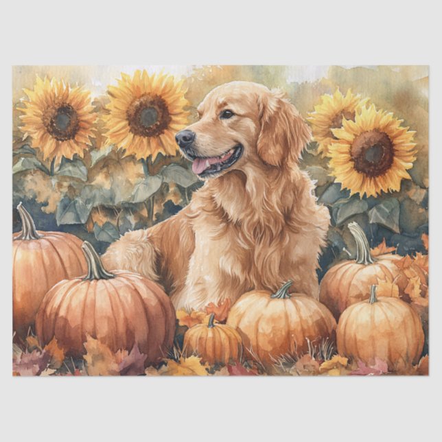Golden Retriever Sonnenblumen Decoupage Seidenpapier (Vorderseite)