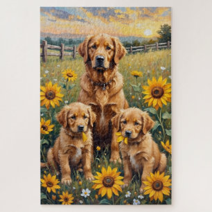 Golden Retriever Sonnenblumen Wiese Kunst Puzzle