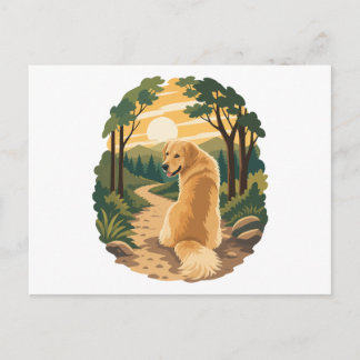 Golden Retriever Sonnenuntergangswanderung Abenteu Postkarte