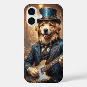 Golden Retriever spielt Gitarre auf der Bühne iPhone 16 Hülle
