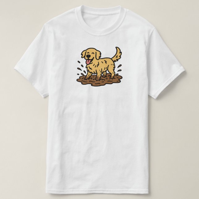 Golden Retriever spielt im Schlamm T-Shirt (Design vorne)