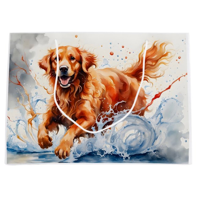 Golden Retriever Splash Art Watercolor  Große Geschenktüte (Vorderseite)