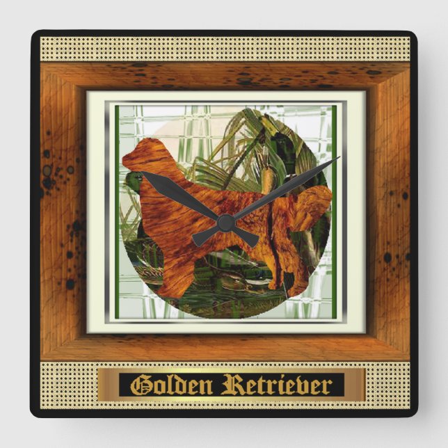 Golden Retriever Sporting Hund Art Quadratische Wanduhr (Vorderseite)
