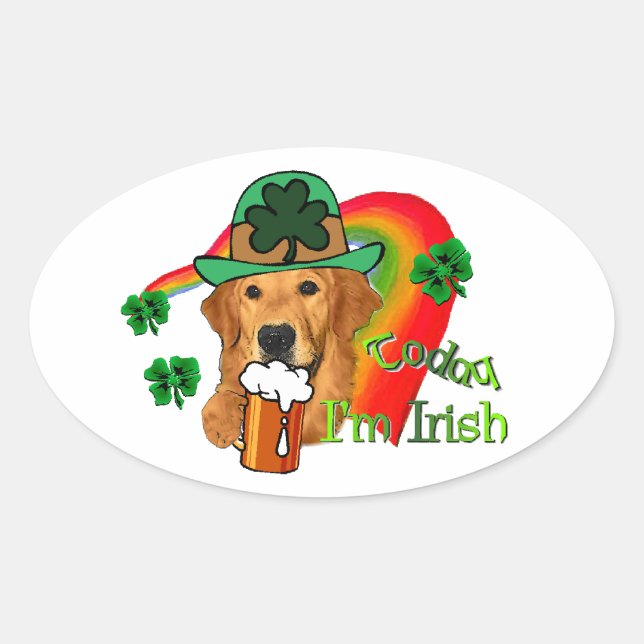 Golden Retriever St Patricks Day Ovaler Aufkleber (Vorderseite)