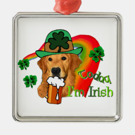 Golden Retriever St Patricks Day Silbernes Ornament