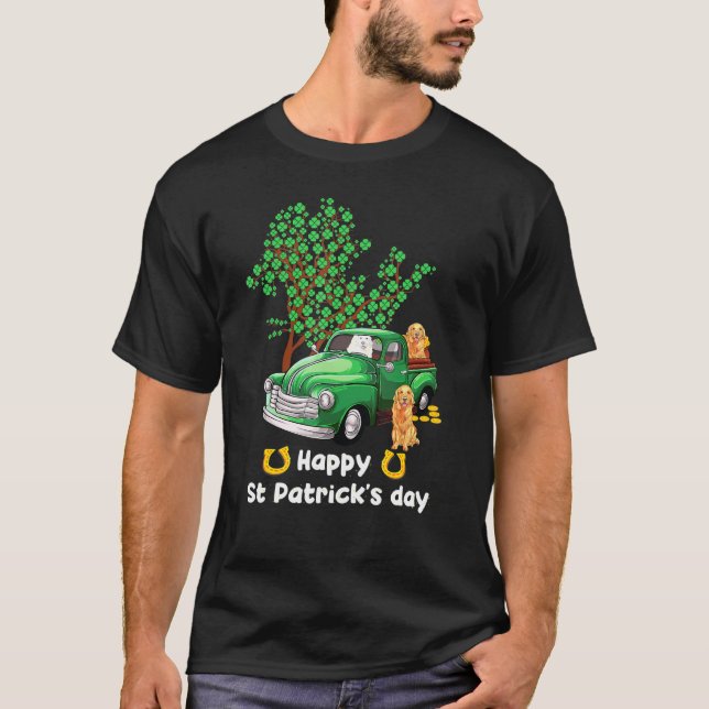Golden Retriever St Patricks Day Truck Kleeblatt P T-Shirt (Vorderseite)