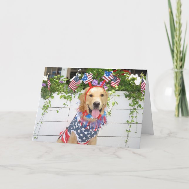 Golden Retriever Starry Amerikanische Unabhängigke Feiertagskarte (Vorderseite)