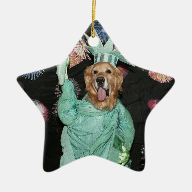 Golden Retriever Statue of Liberty Keramikornament (Vorne)