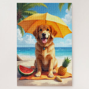 Golden Retriever Strandentspannungsszene Puzzle