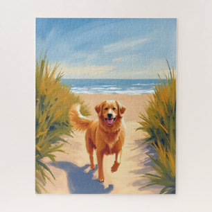 Golden Retriever Strandweg   Ocean Dog Haustier Puzzle