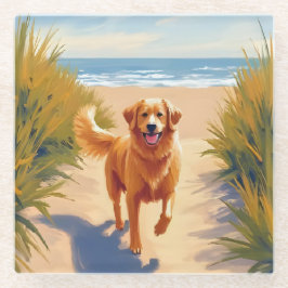 Golden Retriever Strandweg | Ocean Dog Pet Glasuntersetzer