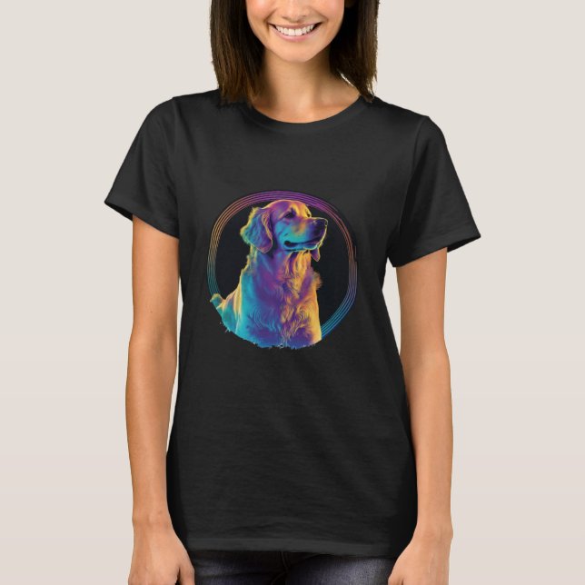 Golden Retriever Synthwave 80s Retrowave Aesthetic T-Shirt (Vorderseite)
