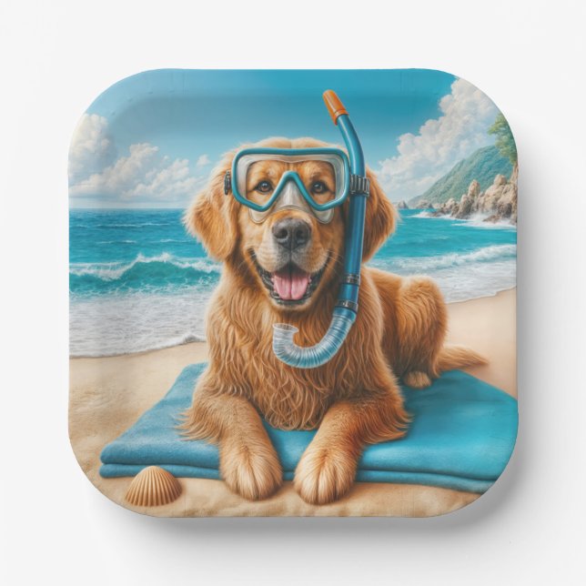 Golden Retriever Tragegerät Scuba Diving Gear Pappteller (Vorderseite)