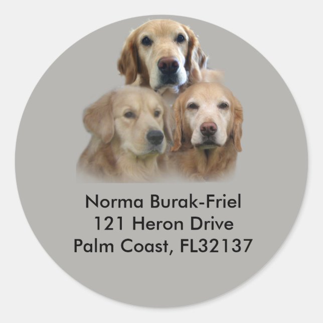 Golden Retriever Trio Rücksendeadresse Briefmarke Runder Aufkleber (Vorderseite)