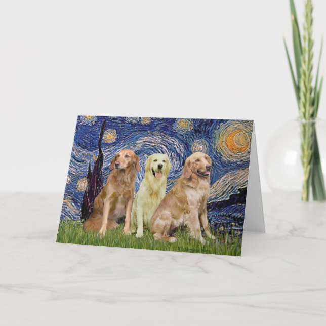 Golden Retriever Trio - Starry Night Karte (Vorderseite)