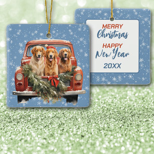 Golden Retriever Truck Triomphe Weihnachten Keramikornament