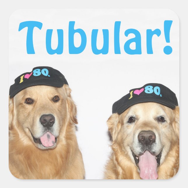 Golden Retriever Tubular 80er Quadratischer Aufkleber (Vorderseite)