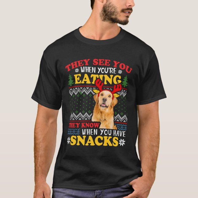 Golden Retriever Ugly Xmas sie sehen, dass Sie ess T-Shirt (Vorderseite)