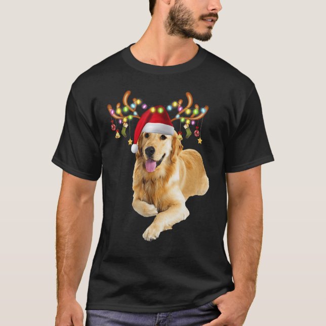 Golden Retriever Ugly Xmas Sweater Antlers Dog T-Shirt (Vorderseite)