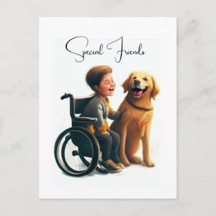 Golden Retriever und Boy Postkarte