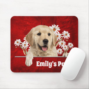 Golden Retriever und Daisies on Leather Mousepad
