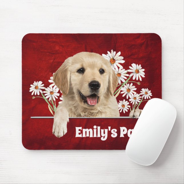 Golden Retriever und Daisies on Leather Mousepad (Mit Mouse)
