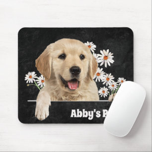 Golden Retriever und Daisies on Leather Mousepad