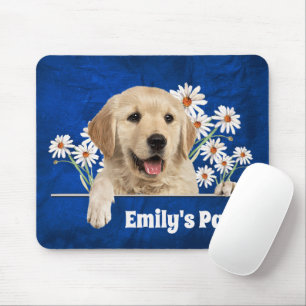 Golden Retriever und Daisies on Leather Mousepad
