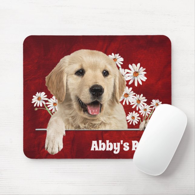 Golden Retriever und Daisies on Leather Mousepad (Mit Mouse)