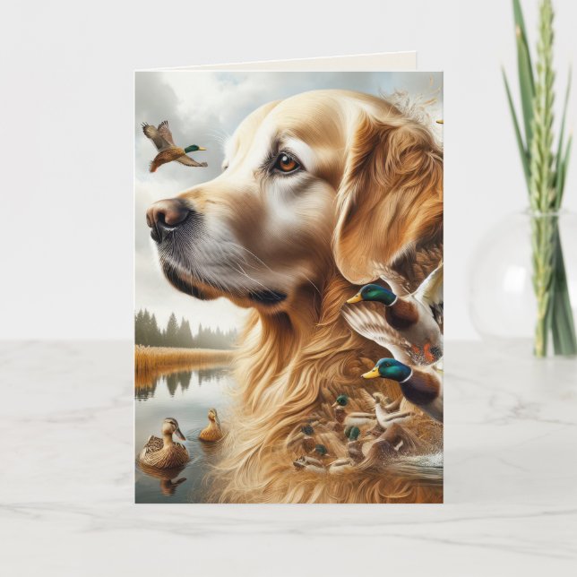Golden Retriever und Enten zum Geburtstag Karte (Vorderseite)