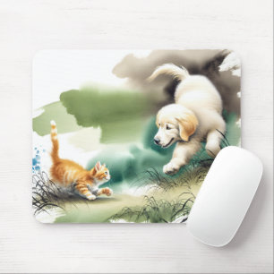 Golden Retriever und Ginger Kitten Mousepad