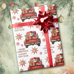 Golden Retriever und Santa Retro-LKW Weihnachten Geschenkpapier