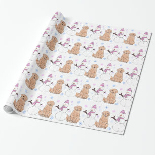 Golden retriever und Schneemann Geschenkpapier