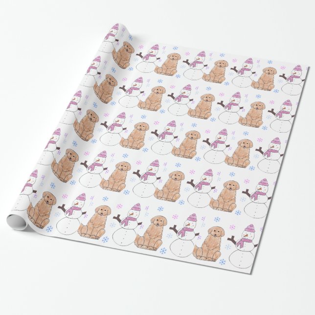 Golden retriever und Schneemann Geschenkpapier (Ungerollt)