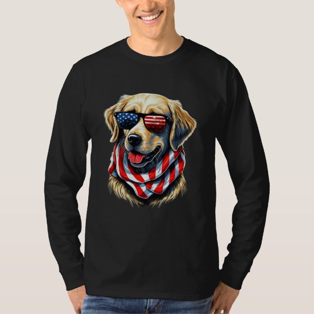 Golden Retriever USA Patriotic Pup in Sunglasses T-Shirt (Vorderseite)