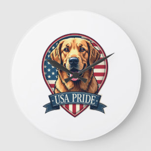 Golden Retriever USA Stolz Vintage Hund Tee 4 Große Wanduhr