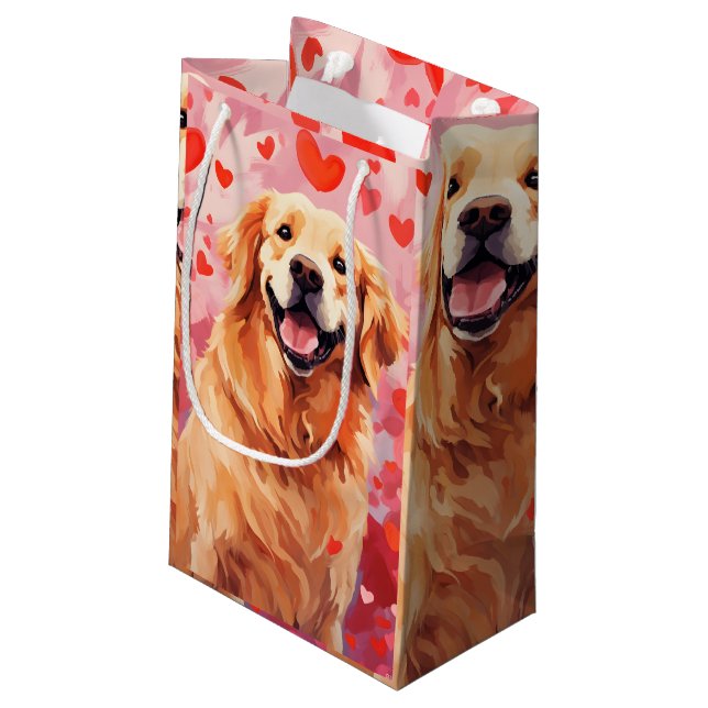Golden Retriever Valentinstag Kleine Geschenktüte (Rückseite Schrägansicht)