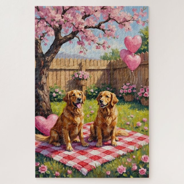 Golden Retriever Valentinstag Kunst Puzzle (Vertikal)